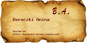 Bereczki Anina névjegykártya